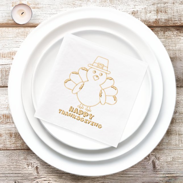 Serviettes Avec Dorure Dinde de Thanksgiving mignonne  (Insitu)