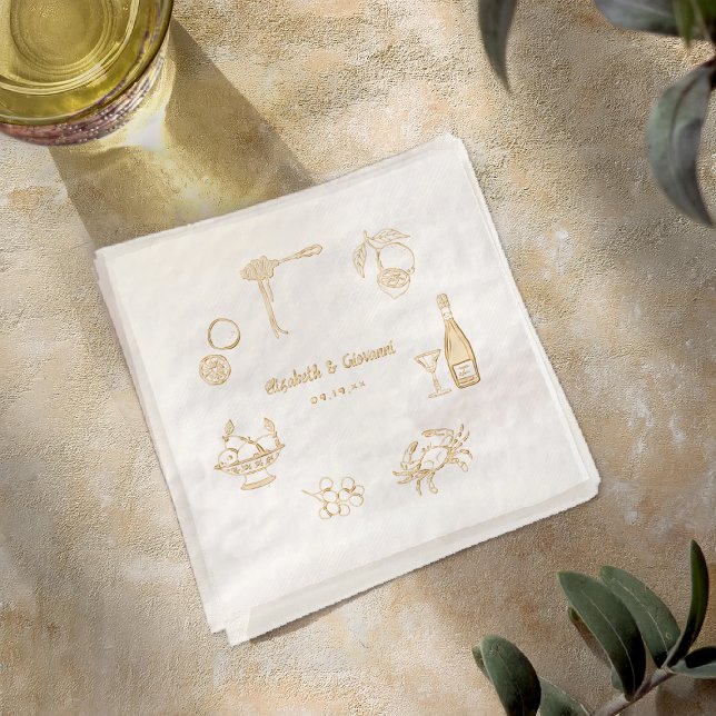 Serviettes Avec Dorure Dîner Italien Élégant | Or de Mariage (Créateur téléchargé)