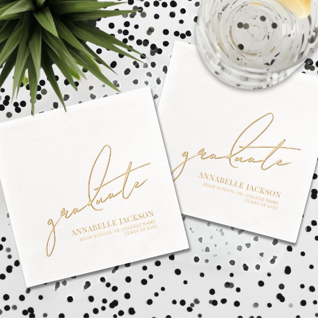 Serviettes Avec Dorure Diplômé en Or Personnalisé (Personalized Gold Graduation Foil Napkins)