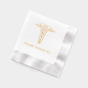 Serviettes Avec Dorure Docteur Médicale Caduceus Nom professionnel