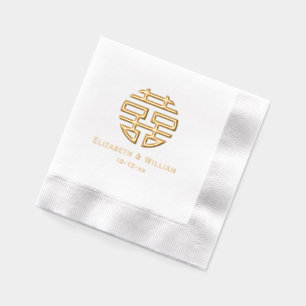 Serviettes Avec Dorure Double Happiness Symbole Chinois Noms Date de Mari