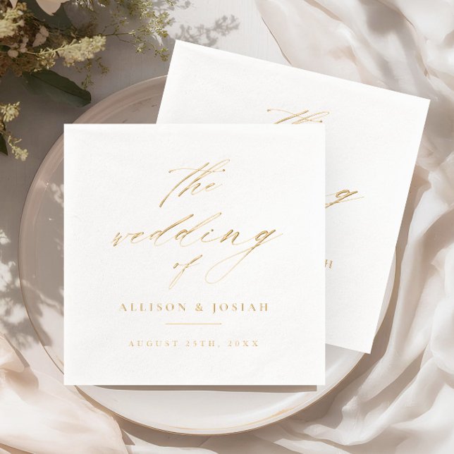 Serviettes Avec Dorure Écriture Élégante Mariage (Elegant script wedding foil napkins.)