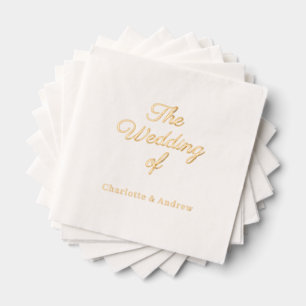 Serviettes Avec Dorure Écriture en or blanc luxe Mariage