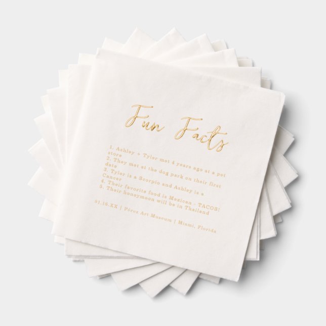 Serviettes Avec Dorure Écriture stylée | Mariage Faits amusants (Insitu (empilé))