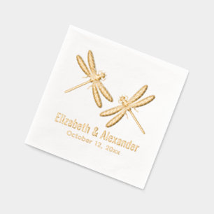 Serviettes Avec Dorure Élégant 2 Libellules Mariage Couple Nom Date