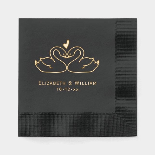 Serviettes Avec Dorure Elegant 2 Swans Outline Wedding Couple (Recto)