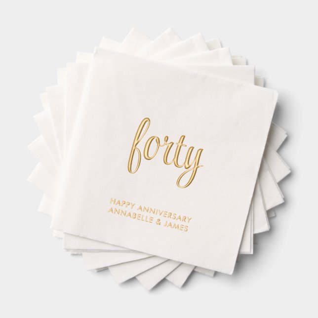 Serviettes Avec Dorure Élégant 40e anniversaire Mariage d'or serviettes à (Insitu (empilé))