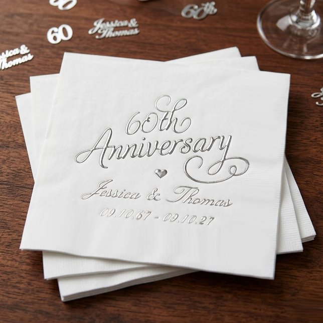 Serviettes Avec Dorure Elegant 60th Diamond Wedding Anniversary Real (Créateur téléchargé)