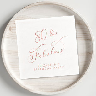Serviettes Avec Dorure Elégant 80e anniversaire Rose Gold