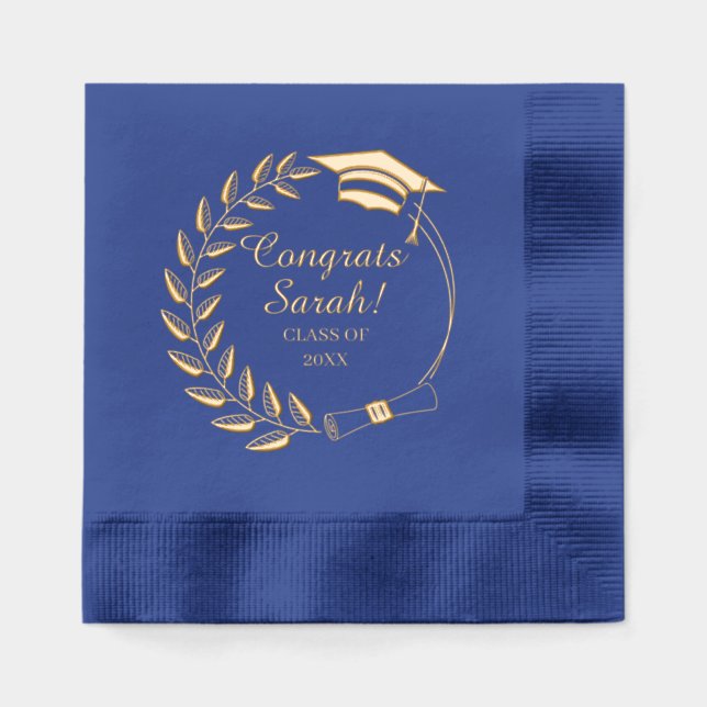 Serviettes Avec Dorure Elégant bleu royal Graduation (Recto)
