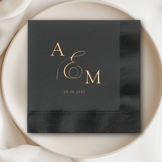 Serviettes Avec Dorure Élégant, Classique, Monogramme, Mariage (Elegant, Classic, Monogram, Wedding Foil Napkins)