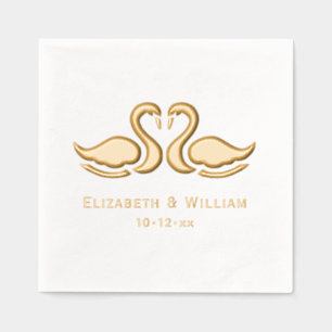 Serviettes Avec Dorure Élégant couple de mariés silhouette 2 cygnes