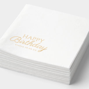 Serviettes Avec Dorure Elégant joyeux anniversaire Nom et date personna