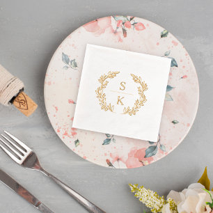 Serviettes Avec Dorure Elegant Laurel Wreath Monogram Mariage