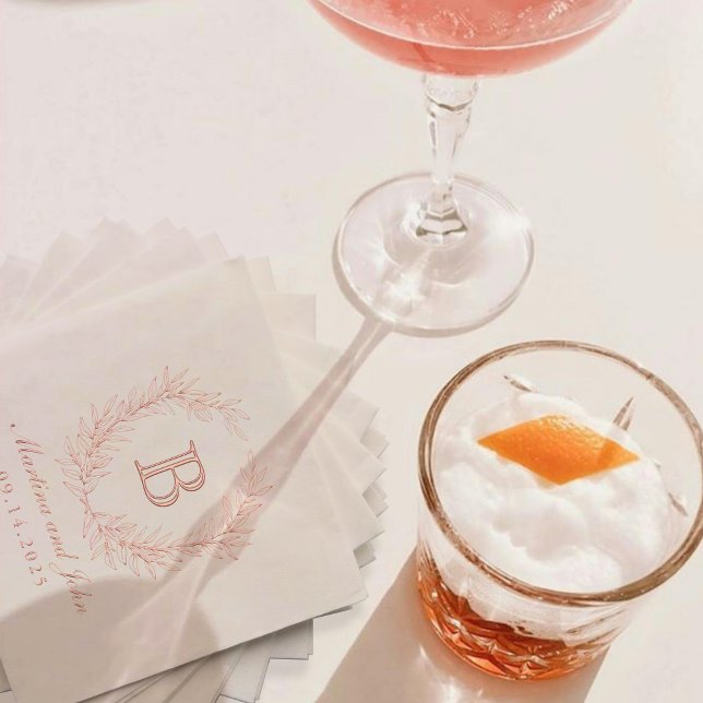 Serviettes Avec Dorure Elegant Laurel Wreath Monogram Mariage (Créateur téléchargé)