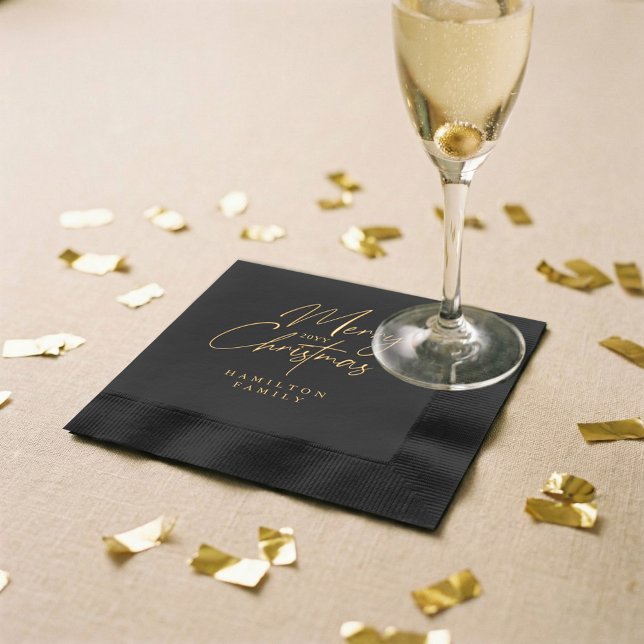 Serviettes Avec Dorure Élégant Luxe Noël Personnalisé Script (Elegant Luxury Personalized Merry Christmas Script Foil Napkins)