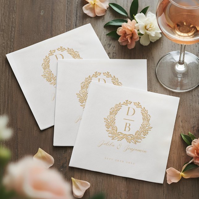 Serviettes Avec Dorure Elegant Luxury Floral Wreath Wedding Monogram (Elegant Luxury Floral Wreath Wedding Monogram Foil Napkins)