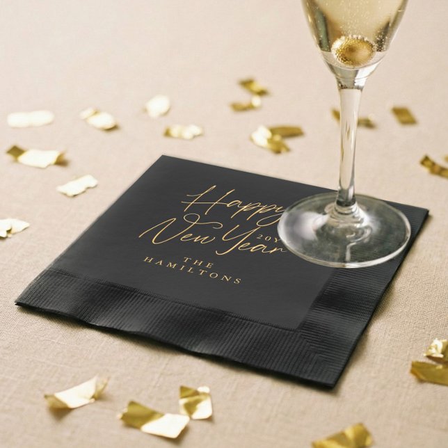 Serviettes Avec Dorure Elegant Luxury Personalized Happy New Year Script (Elegant Luxury Personalized Happy New Year Script Foil Napkins)