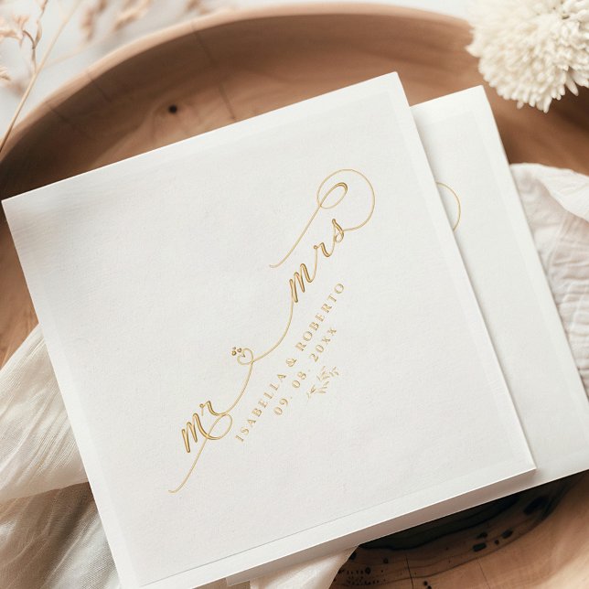 Serviettes Avec Dorure Élégant M. & Mme. Calligraphie Mariage Or (Créateur téléchargé)
