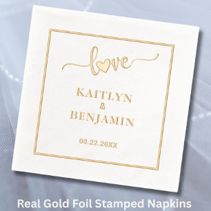 Serviettes Avec Dorure Elégant Mariage Amour Véritable Gold Foil Stampé