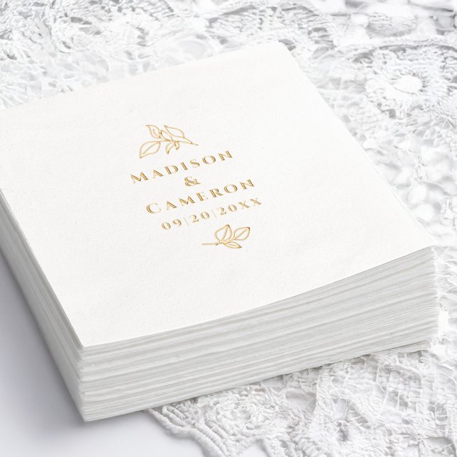 Serviettes Avec Dorure Élégant Mariage Botanique Personnalisé Véritable O (Elegant Botanical Wedding Custom Real Gold Foil Napkins)
