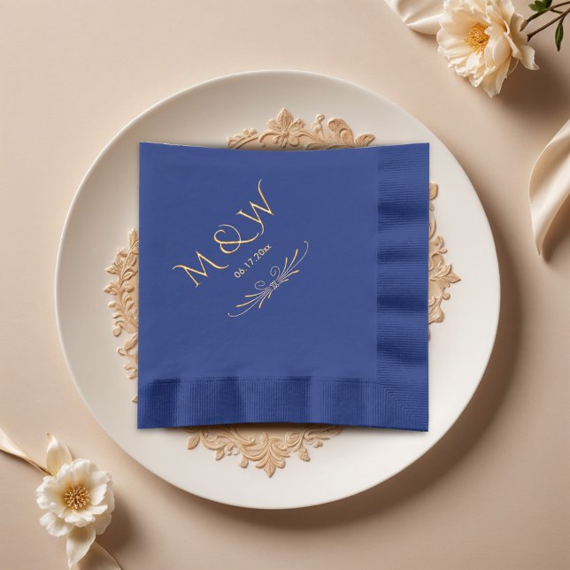 Serviettes Avec Dorure Élégant Mariage de monogramme bleu marine (Créateur téléchargé)