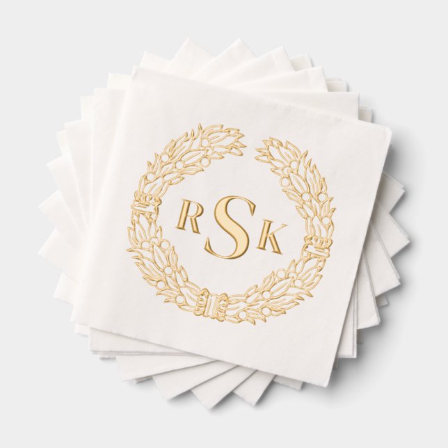 Serviettes Avec Dorure Élégant Mariage de monogramme traditionnel à couro (Insitu (empilé))