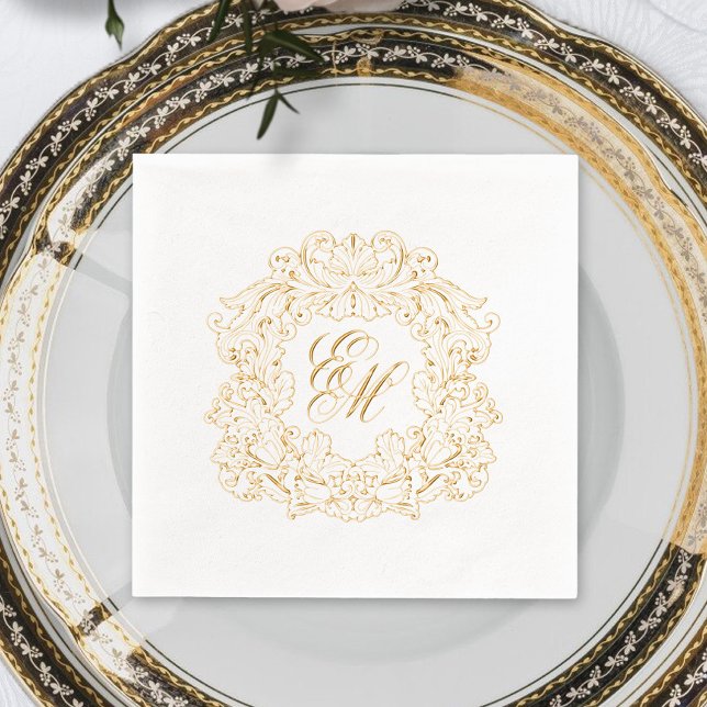 Serviettes Avec Dorure Élégant mariage Monogram Crest (Créateur téléchargé)