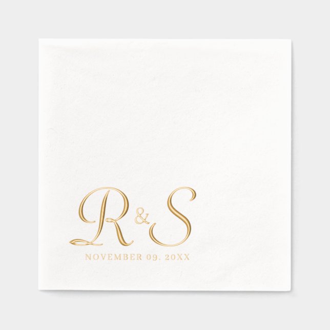 Serviettes Avec Dorure Élégant mariage monogramme (Recto)