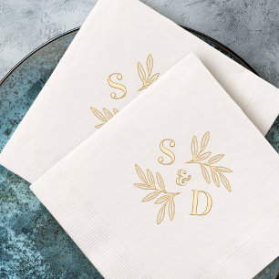 Serviettes Avec Dorure Élégant mariage monogramme feuilles de verdure