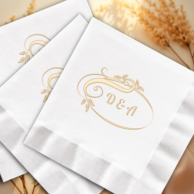 Serviettes Avec Dorure Élégant Mariage simple Monogramme (Créateur téléchargé)