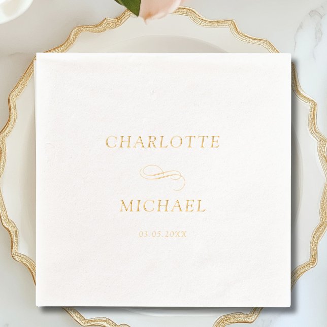 Serviettes Avec Dorure Élégant minimal (Simple, elegant, monogram, wedding foil napkins)