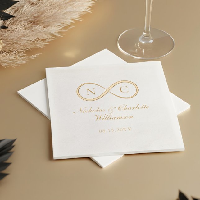 Serviettes Avec Dorure Elegant Minimal Infinity Love Monogram Wedding (Elegant Minimal Infinity Love Monogram Weddding Foil Napkins)