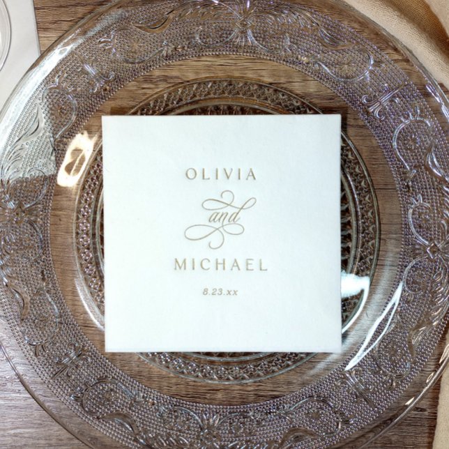 Serviettes Avec Dorure Elegant Modern Calligraphy Script Wedding Gold (Elegant classic calligraphy gold foil wedding napkins - bride and groom - personalized)