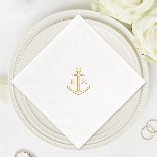 Serviettes Avec Dorure Élégant Monogram Nautical Ancre Mariage