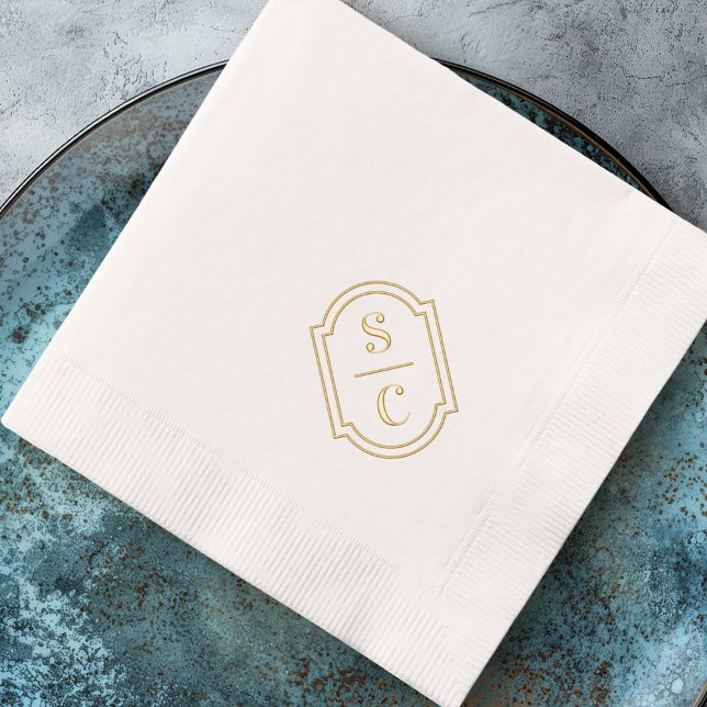 Serviettes Avec Dorure Élégant monogramme blanc mariage (Elegant monogram white wedding foil napkins)
