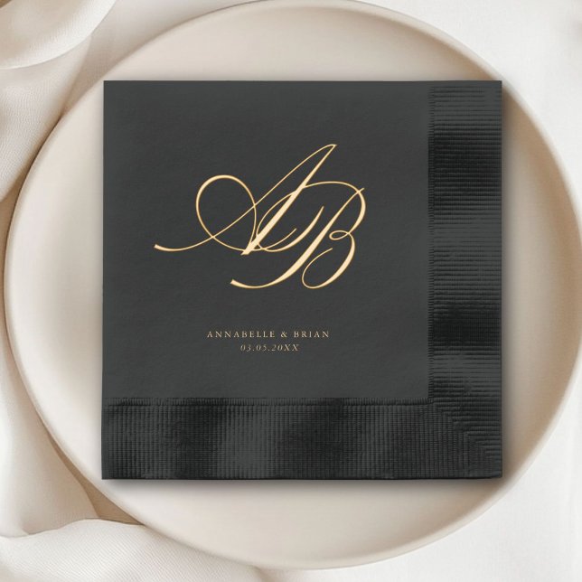 Serviettes Avec Dorure Élégant Monogramme de Mariage (Elegant, Monogram, Wedding Foil Napkins)