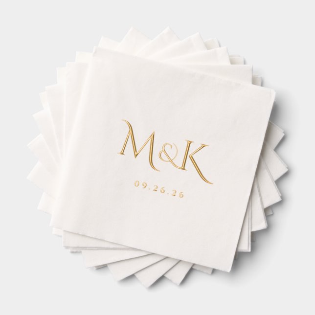 Serviettes Avec Dorure Élégant Monogramme de Mariage Simple (Insitu (empilé))