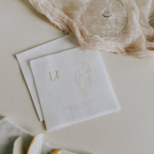 Serviettes Avec Dorure Élégant Monogramme   Mariage Poisson Koi Or