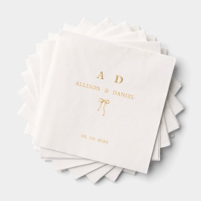 Serviettes Avec Dorure Élégant Monogramme Or Couple Mariage initial (Insitu (empilé))