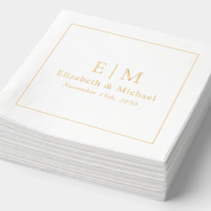Serviettes Avec Dorure Élégant Monogramme Typographie Script Mariage Or