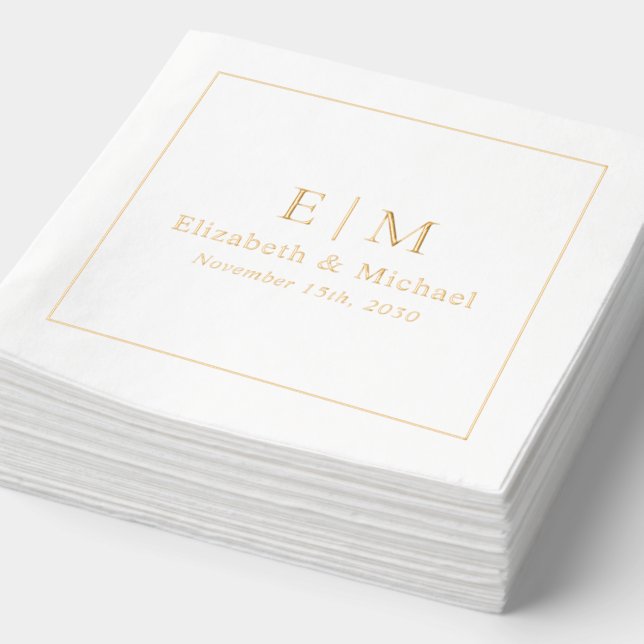 Serviettes Avec Dorure Élégant Monogramme Typographie Script Mariage Or (Détail)