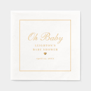 Serviettes Avec Dorure Élégant Oh Baby Script Baby shower de calligraphie
