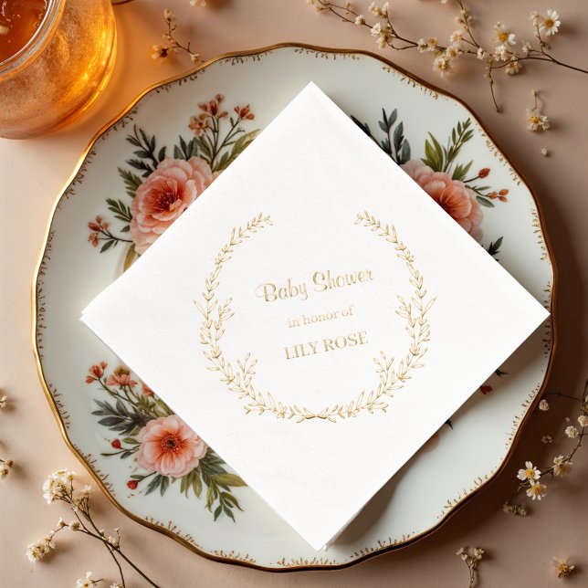 Serviettes Avec Dorure Élégant or Floral Wreat Baby shower Party approvis (Créateur téléchargé)