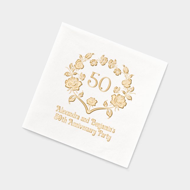 Serviettes Avec Dorure Élégant Rose Wreath Frame Anniversaire (Gauche)