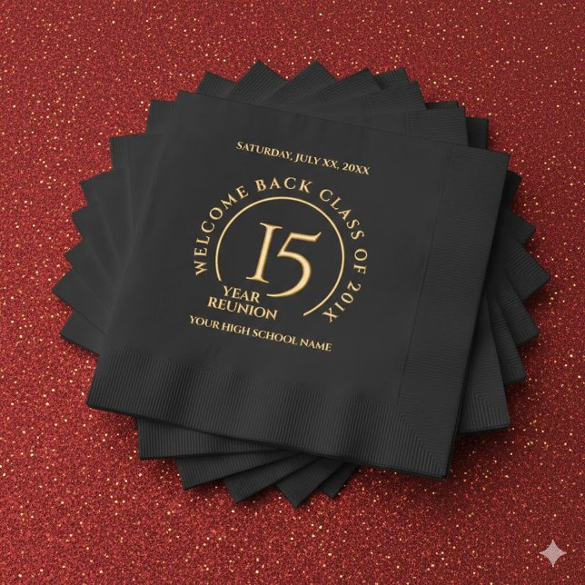 Serviettes Avec Dorure Elegant School College University 15-Year Reunion (Elegant 15-Year Class Reunion Foil-Stamped Napkins Cover Photo)