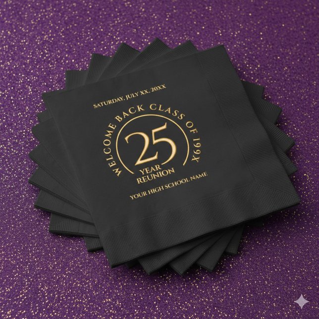 Serviettes Avec Dorure Elegant School College University 25-Year Reunion (Elegant 25-Year Class Reunion Foil-Stamped Napkins Cover Photo)
