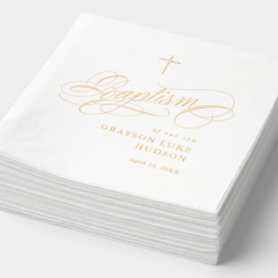 Serviettes Avec Dorure Élégant Script Calligraphie Genre Baptême neutre