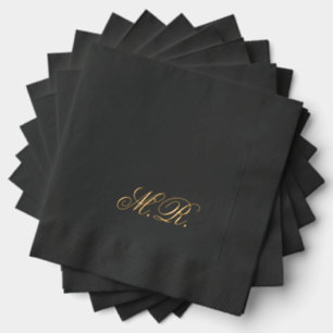 Serviettes Avec Dorure Élégant Script Couple Monogramme Initiales Mariage
