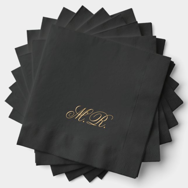 Serviettes Avec Dorure Élégant Script Couple Monogramme Initiales Mariage (Insitu (empilé))